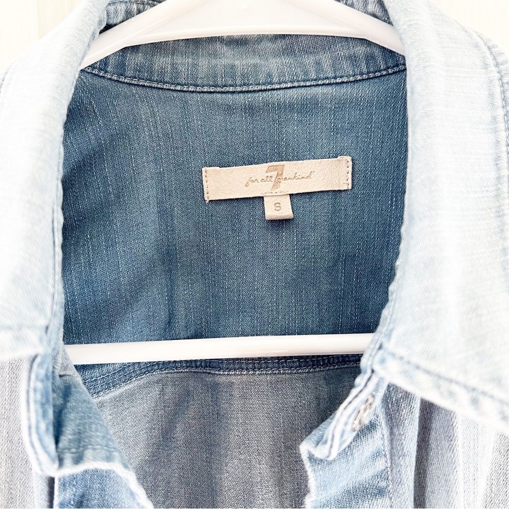 7 For All Mankind Distressed Denim Button Up - Picture 3 of 5